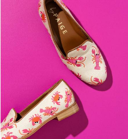 By Paige Needlepoint Loafer Pink Crab and Lobster Loafers  Apparel & Accessories > Shoes > Loafers